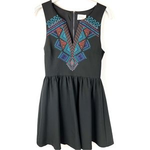 Anthropologie Everly Aztec Embroidery Black Size S Sleeveless LBD Back Zip